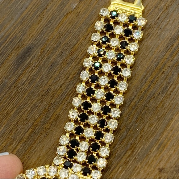 Jalga Quartz watch with black and clear prong set sparkling rhinestone 7” - Picture 4 of 6